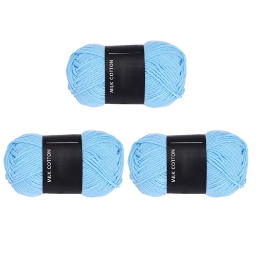 QUARKZMAN 3 Strang Baumwollgarn, 60% Baumwolle, 40% Acrylgarn Häkelgarn, Deckengarn zum Häkeln Jeder von 138g/4,87oz (Pro Strang 80m/87,5 Yard) /Himmelblau von QUARKZMAN