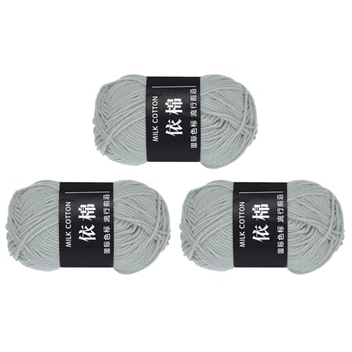 QUARKZMAN 3 Strang Baumwollgarn, 60% Baumwolle, 40% Acrylgarn Häkelgarn, Deckengarn zum Häkeln Jeder von 139g/4,90oz (Pro Strang 80m/87,5 Yard) /Hellgrau von QUARKZMAN