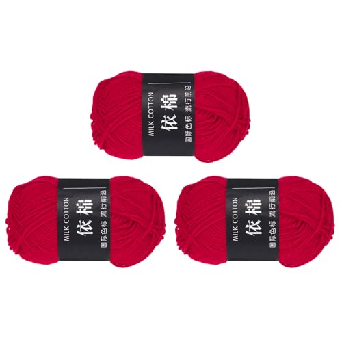 QUARKZMAN 3 Strang Baumwollgarn, 60% Baumwolle, 40% Acrylgarn Häkelgarn, Deckengarn zum Häkeln Jeder von 139g/4,90oz (Pro Strang 80m/87,5 Yard) /Rot von QUARKZMAN