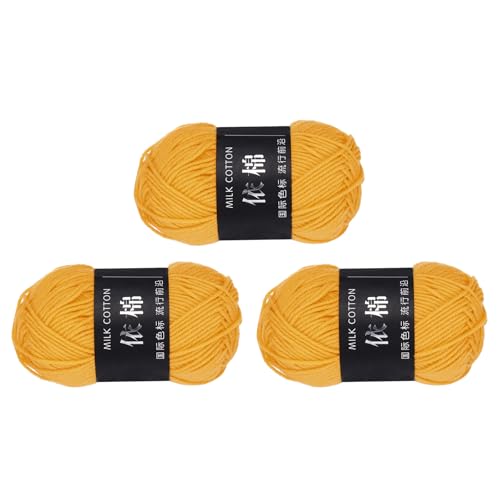 QUARKZMAN 3 Strang Baumwollgarn, 60% Baumwolle, 40% Acrylgarn Häkelgarn, Deckengarn zum Häkeln Jeder von 141g/4,97oz (Pro Strang 80m/87,5 Yard) /Hellgelb von QUARKZMAN