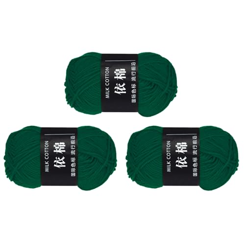 QUARKZMAN 3 Strang Baumwollgarn, 60% Baumwolle, 40% Acrylgarn Häkelgarn, Deckengarn zum Häkeln Jeder von 143g/5,04oz (Pro Strang 80m/87,5 Yard) /Weihnachtsgrün von QUARKZMAN