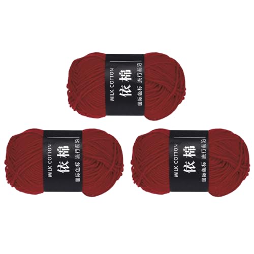 QUARKZMAN 3 Strang Baumwollgarn, 60% Baumwolle, 40% Acrylgarn Häkelgarn, Deckengarn zum Häkeln Jeder von 50g/1,76oz (Pro Strang 80m/87,5 Yard) /Weinrot von QUARKZMAN