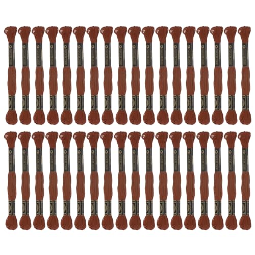 QUARKZMAN 3 Stück 12 Stränge Stickgarn 8,75 Yards (8 m) ägyptische Langstapel-Baumwolle Kreuzstichgarn für Nähen DIY Armbandgarn und Handwerk, Rotbraun (6300) von QUARKZMAN