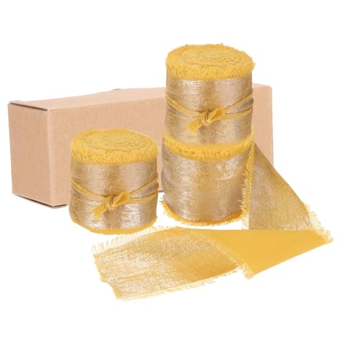 QUARKZMAN 3 Stück Chiffonband, 1 1/2"x5 Yard Seidenband, Gold Glitzer Stoffband Handgemachtes Fransenband für Blumenstrauß Geschenkverpackung DIY Basteln Hochzeit von QUARKZMAN