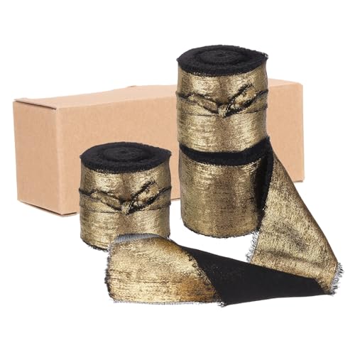 QUARKZMAN 3 Stück Chiffonband, 1 1/2"x5 Yard Seidenband, Schwarzes Glitzerstoffband Handgefertigtes Fransenband für Blumenstrauß Geschenkverpackung DIY Basteln Hochzeit von QUARKZMAN