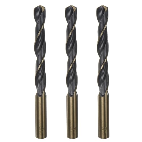QUARKZMAN 3 Stück Jobber-Bohrer 13mm (33/64") Schwarznitrid- und Goldtitanbeschichteter Hochgeschwindigkeitsstahl (HSS) 4341 Spiralbohrer für Edelstahl, Kupfer, Aluminiumlegierung und Metall von QUARKZMAN