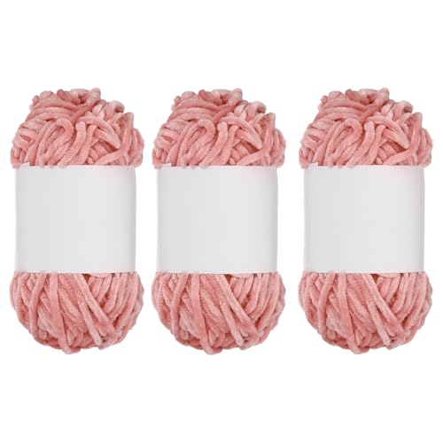 QUARKZMAN 3 Stück Samt Chenille Garn Dickes Flauschiges Klobiges Garn zum Häkeln Weiche Chenille Decke zum Handstricken Häkeln (Ziegelrot, 87,5 Yards/80m) von QUARKZMAN