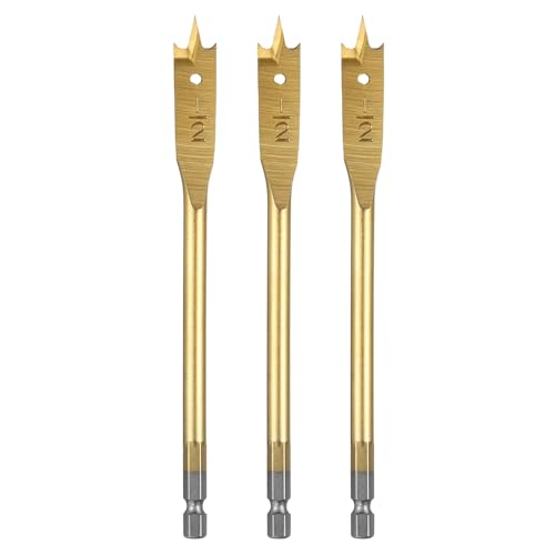 QUARKZMAN 3 Stück Spatenbohrer 1/2" Paddle Flachbohrer Holz Lochschneider mit Schnellwechsel 1/4 Zoll Sechskantschaft für Holzbearbeitung Fibreglass, Goldton QUARKZMAN 3 Stück Spatenbohrer 1/2" Paddle Flachbohrer Holz Lochschneider mit Schnellwechsel 1/4 Zoll Sechskantschaft für Holzbearbeitung Fibreglass, Goldton von QUARKZMAN