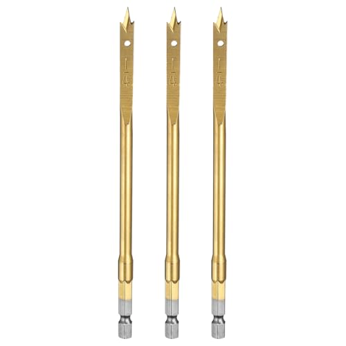 QUARKZMAN 3 Stück Spatenbohrer 1/4" Paddel Flachbohrer Holz Lochschneider mit Schnellwechsel 1/4 Zoll Sechskantschaft für Holzbearbeitung Fibreglass, Goldton QUARKZMAN 3 Stück Spatenbohrer 1/4" Paddel Flachbohrer Holz Lochschneider mit Schnellwechsel 1/4 Zoll Sechskantschaft für Holzbearbeitung Fibreglass, Goldton von QUARKZMAN