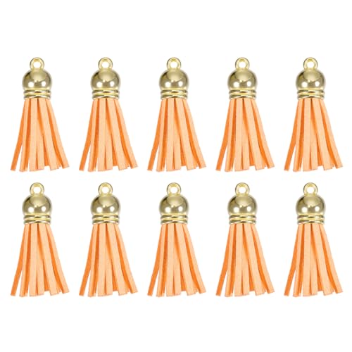 QUARKZMAN 30 Stück 1,5 Zoll Lederquasten Schlüsselanhänger Charme mit Goldener Kappe für Anhänger Armband Schmuckherstellung DIY Handwerk Dekoration, Orange von QUARKZMAN