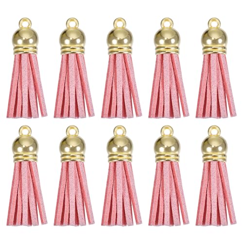 QUARKZMAN 30 Stück 1,5 Zoll Lederquasten Schlüsselanhänger Charme mit Goldener Kappe für Anhänger Armband Schmuckherstellung DIY Handwerk Dekoration, Pink QUARKZMAN 30 Stück 1,5 Zoll Lederquasten Schlüsselanhänger Charme mit Goldener Kappe für Anhänger Armband Schmuckherstellung DIY Handwerk Dekoration, Pink von QUARKZMAN
