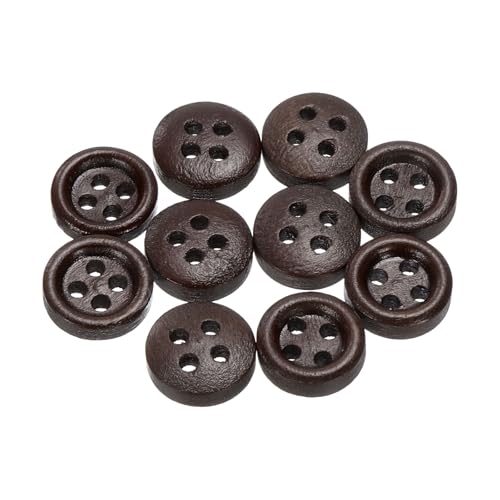 QUARKZMAN 30 Stück 16L Holzknöpfe 3/8" (10mm) 4 Löcher knöpfe zum annähen Holz Runde Bastel Ersatzknöpfe für Kleidung DIY Dekoration, Dunkelbraun von QUARKZMAN
