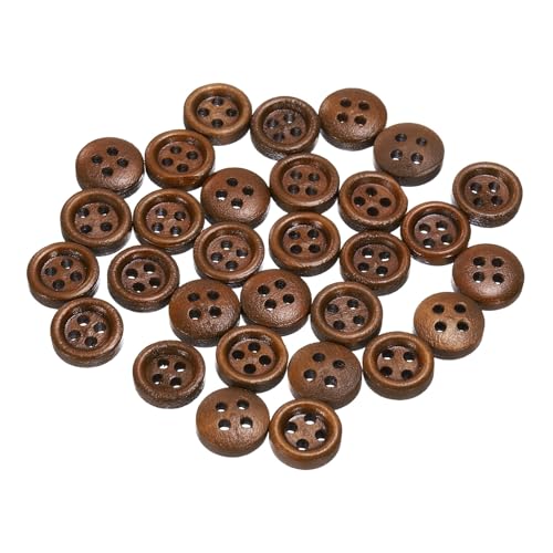 QUARKZMAN 30 Stück 16L Holzknöpfe 3/8" (10mm) 4 Löcher knöpfe zum annähen Holz Runde Bastel Ersatzknöpfe für Kleidung DIY Dekoration, Kaffee von QUARKZMAN