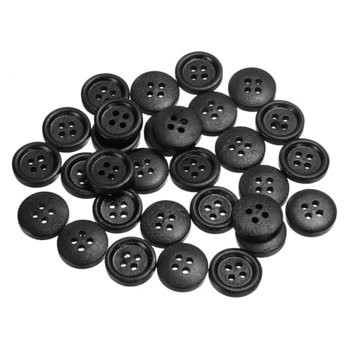QUARKZMAN 30 Stück 24L Holzknöpfe 5/8" (15mm) 4 Löcher knöpfe zum annähen Holz Runde Bastel Ersatzknöpfe für Kleidung DIY Dekoration, Schwarz von QUARKZMAN