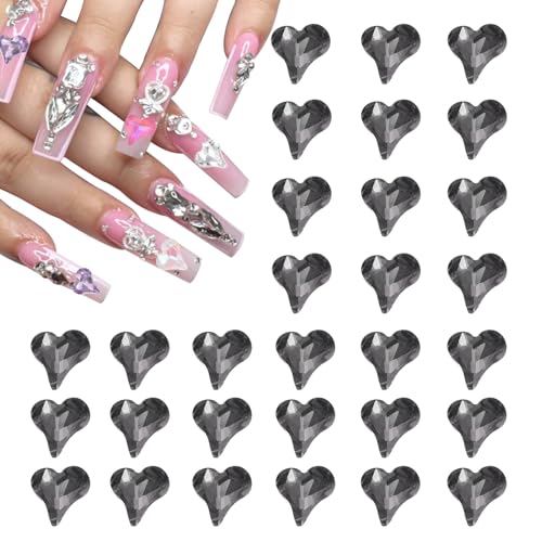 QUARKZMAN 30 Stück 3D Herz Nagel Charme Kristalle Edelsteine 12x13mm Schiefes Herz-Form Nagel Charme Kunst Strass für Valentinstag DIY Dekoration Schmuckherstellung, Grau QUARKZMAN 30 Stück 3D Herz Nagel Charme Kristalle Edelsteine 12x13mm Schiefes Herz-Form Nagel Charme Kunst Strass für Valentinstag DIY Dekoration Schmuckherstellung, Grau von QUARKZMAN