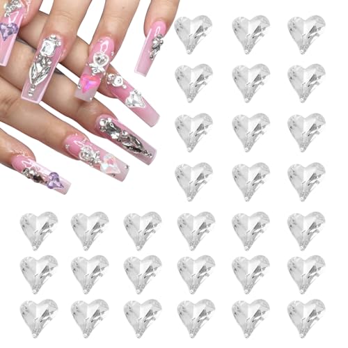 QUARKZMAN 30 Stück 3D Herz Nagel Charme Kristalle Edelsteine 12x13mm Schiefes Herz-Form Nagel Charme Kunst Strass für Valentinstag DIY Dekoration Schmuckherstellung, Transparent QUARKZMAN 30 Stück 3D Herz Nagel Charme Kristalle Edelsteine 12x13mm Schiefes Herz-Form Nagel Charme Kunst Strass für Valentinstag DIY Dekoration Schmuckherstellung, Transparent von QUARKZMAN