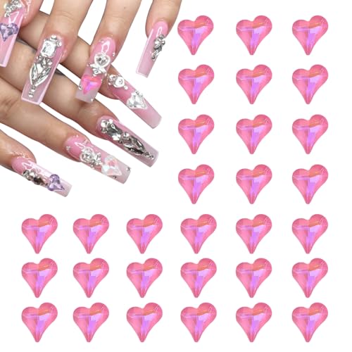 QUARKZMAN 30 Stück 3D Herz Nagel Charme Kristalle Edelsteine 12x13mm Schiefes Herzform Nagel Charme Kunst Strass für Valentinstag DIY Dekoration Schmuckherstellung, Rich Pink QUARKZMAN 30 Stück 3D Herz Nagel Charme Kristalle Edelsteine 12x13mm Schiefes Herzform Nagel Charme Kunst Strass für Valentinstag DIY Dekoration Schmuckherstellung, Rich Pink von QUARKZMAN