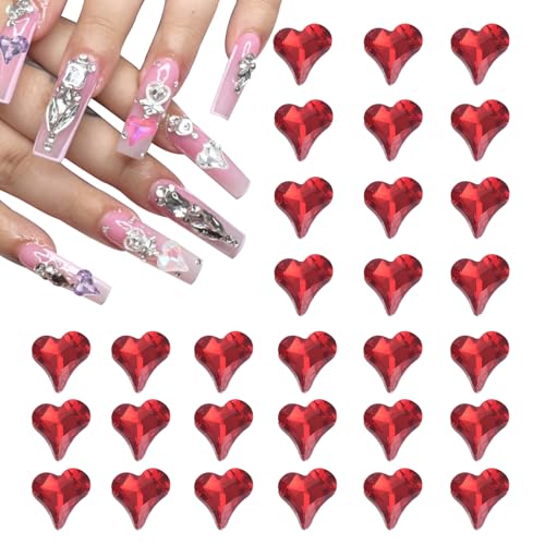 QUARKZMAN 30 Stück 3D Herz Nagel Charme Kristalle Edelsteine 12x13mm Schiefes Herzform Nagel Charme Kunst Strass für Valentinstag DIY Dekoration Schmuckherstellung, Rot QUARKZMAN 30 Stück 3D Herz Nagel Charme Kristalle Edelsteine 12x13mm Schiefes Herzform Nagel Charme Kunst Strass für Valentinstag DIY Dekoration Schmuckherstellung, Rot von QUARKZMAN