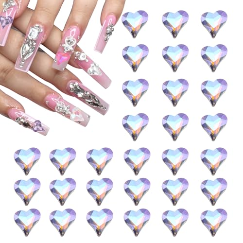 QUARKZMAN 30 Stück 3D Herz Nagel Charme Kristalle Edelsteine 12x13mm Schiefes Herzform Nagel Charme Kunst Strass für Valentinstag DIY Dekoration Schmuckherstellung, Transparent Lila QUARKZMAN 30 Stück 3D Herz Nagel Charme Kristalle Edelsteine 12x13mm Schiefes Herzform Nagel Charme Kunst Strass für Valentinstag DIY Dekoration Schmuckherstellung, Transparent Lila von QUARKZMAN