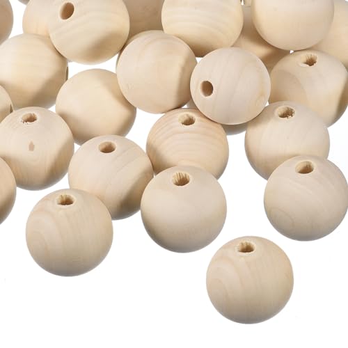 QUARKZMAN 30 Stück 40mm Naturholz Abstandshalter Perlen, 10mm Großes Loch Unvollendete Runde Holzperlen für DIY Basteln, Schmuckherstellung Armbänder QUARKZMAN 30 Stück 40mm Naturholz Abstandshalter Perlen, 10mm Großes Loch Unvollendete Runde Holzperlen für DIY Basteln, Schmuckherstellung Armbänder von QUARKZMAN