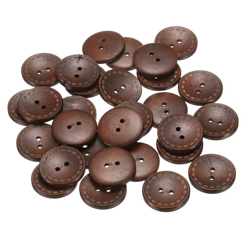 QUARKZMAN 30 Stück 44L Holzige Nähknöpfe 1-1/8" (28mm) 2 Löcher Runde Holzige Ersatzknöpfe für Nähkleidung Kissen DIY Basteldekoration, Mittelbraun von QUARKZMAN
