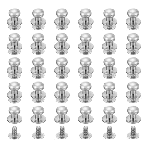 QUARKZMAN 30 Stück 7mm Chicago Schrauben Buchschrauben Set, Rundkopf Knöpfe Lederhandwerk Schraubnieten Pfostenverschluss für DIY Dekoration Handtasche Schuhe Gürtel Reparatur, Silber von QUARKZMAN