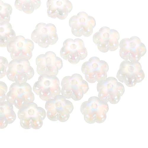 QUARKZMAN 30 Stück Glasperlen zum Auffädeln Blumen Acrylperlen, 7x13mm Glitzernde Blumenform Acryl Abstandperlen für Armbänder Selber Machen DIY Anhänger Handwerkskunst (Weiß) von QUARKZMAN