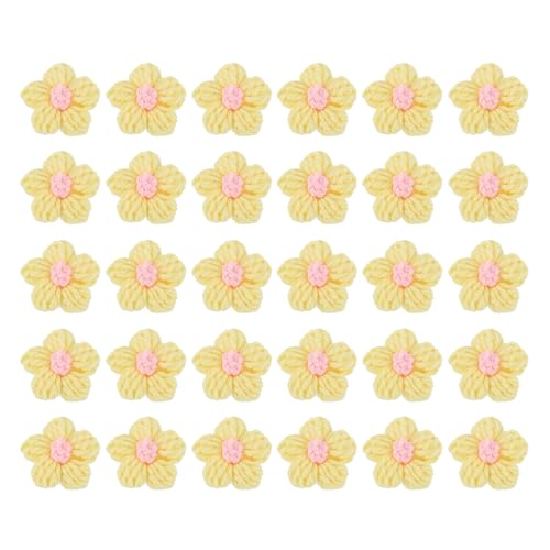 QUARKZMAN 30 Stück Häkelblumen zum Aufnähen, 45 x 45mm Milchbaumwolle handgefertigte florale Applikationen für DIY-Handwerk Haare Hüte Kleidung Dekoration, Hellgelb&Rosa von QUARKZMAN