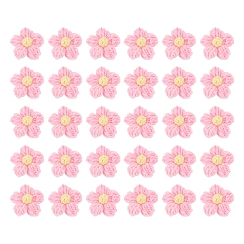 QUARKZMAN 30 Stück Häkelblumen zum Aufnähen, 45 x 45mm Milchbaumwolle handgefertigte florale Applikationen für DIY-Handwerk Haare Hüte Kleidung Dekoration, Pink&Gelb von QUARKZMAN
