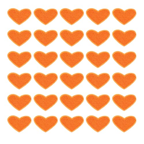 QUARKZMAN 30 Stück Herz Bügeleisen Aufnäher, Niedliche Bestickte Aufnäher zum Aufbügeln Reparatur Aufnäher Herzförmige Transfer Aufnäher für Kleidung Jacken Schuhe DIY Dekorationen, Orange von QUARKZMAN