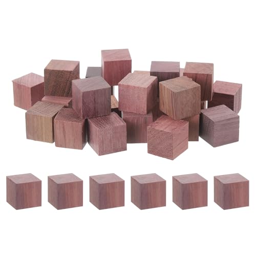 QUARKZMAN 30 Stück Holzblöcke, 0,98 Zoll Unvollendete Holzblöcke für Handwerk Kleine Leere Holzblöcke Holzquadratblöcke für Kunsthandwerk und DIY-Dekor, Lila Holz von QUARKZMAN