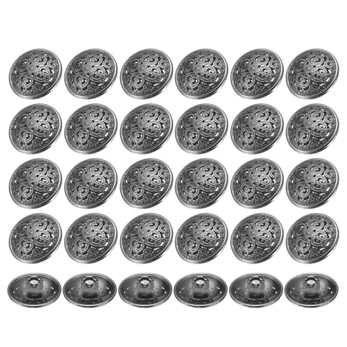 QUARKZMAN 30 Stück Knöpfe Schwarz Trachtenknöpfe 15mm Antik Flache Metallknöpfe mit Blumen Muster, Runde Aushöhlung Ösenknöpfe Vintage Buttons für Strick Dirndl Nähen Basteln Dekorationen von QUARKZMAN