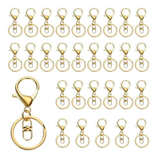 QUARKZMAN 30 Stück Schlüsselanhänger 30mm, Schlüsselring mit Gespreizte Schnalle und Kette für DIY Bastel, Glückswürmchen, Sorgenwürmchen, Makramee (Golden) von QUARKZMAN