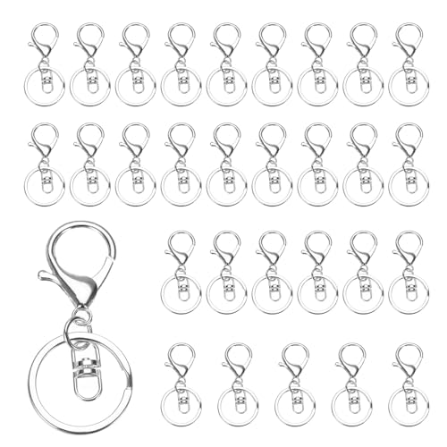 QUARKZMAN 30 Stück Schlüsselanhänger 30mm, Schlüsselring mit Gespreizte Schnalle und Kette für DIY Bastel, Glückswürmchen, Sorgenwürmchen, Makramee (Silber) von QUARKZMAN