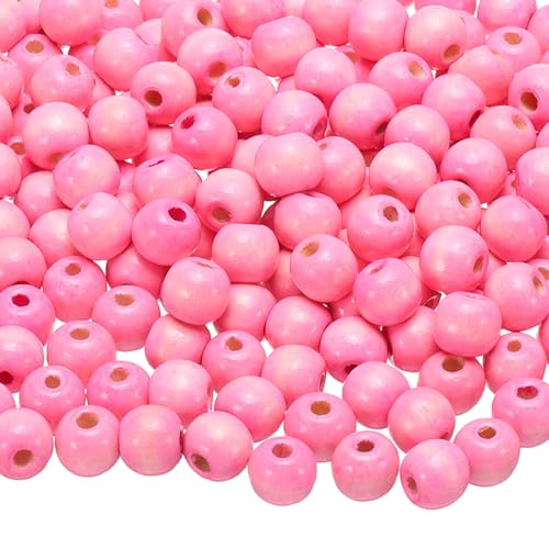 QUARKZMAN 300 Stk. Große Loch Holzperlen Flechten Perlen, Unvollendete Natürliche Fass Holz Abstandshalter Perlen für Basteln Makramee Schmuckherstellung, Pink (11 x 12mm, 4mm Loch) von QUARKZMAN