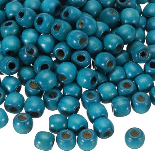 QUARKZMAN 300 Stk. Große Loch Holzperlen Flechten Perlen, Unvollendete Natürliche Fass Holz Abstandshalter Perlen für Handwerk Makramee Schmuckherstellung, Blau (12 x 11mm, 5mm Loch) von QUARKZMAN