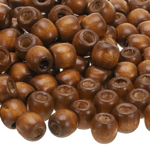QUARKZMAN 300 Stk. Großloch-Holzperlen Haarzopfperlen, Unvollendete natürliche Fassholz-Abstandshalterperlen für Bastelarbeiten Haar Makramee-Schmuckherstellung, Khaki (12 x 11mm, 5mm Loch) von QUARKZMAN