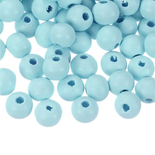 QUARKZMAN 300 Stück 8mm bunte Holzperlen, große runde farbenfrohe Holzspacer Perlen für DIY Basteln, Schmuckherstellung Armbänder (Hellblau) von QUARKZMAN