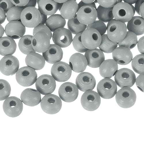 QUARKZMAN 300 Stück 8mm farbige Holzperlen, große runde bunte Holzspacer Perlen für DIY Basteln, Schmuckherstellung Armbänder (Grau) von QUARKZMAN