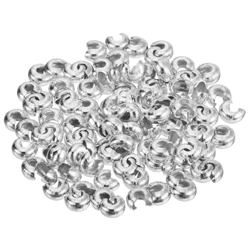 QUARKZMAN 300 Stück Quetschperlen Abstandsperlen 3mm Halbrunde Offene Quetschperlen Verschluss Messing Kleine Lose Perlen Endstück für Armband Schmuckherstellung Handwerk DIY, Weiß Gold von QUARKZMAN
