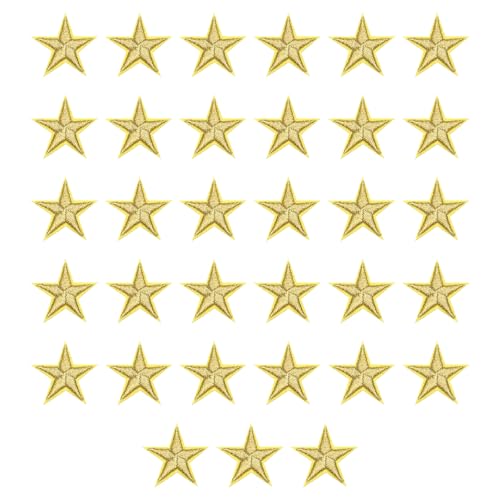 QUARKZMAN 33 Stück 5-Sterne-Patches zum Aufbügeln, Gold-Nähstickerei-Applikationen Verzierungen 1,1IN Reparatur-Patch für DIY-Kleidungsstücke Rucksack Kleidung Geschenkdekorationen von QUARKZMAN