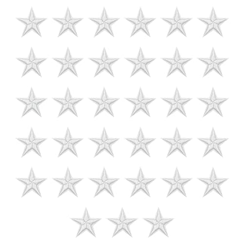 QUARKZMAN 33 Stück Sterne Patches zum Aufbügeln, 2.9cm Flicken zum Aufbügeln,Bestickte Aufnäher zum Bügelflicken für Hut Jacke Jeans Rucksäcke DIY Dekoration(Weiß) von QUARKZMAN