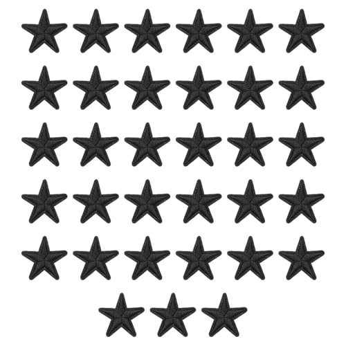 QUARKZMAN 33 Stück Sterne Patches zum Aufbügeln, 3.8cm Flicken zum Aufbügeln,Bestickte Aufnäher zum Bügelflicken für Hut Jacke Jeans Rucksäcke DIY Dekoration(Schwarz) von QUARKZMAN