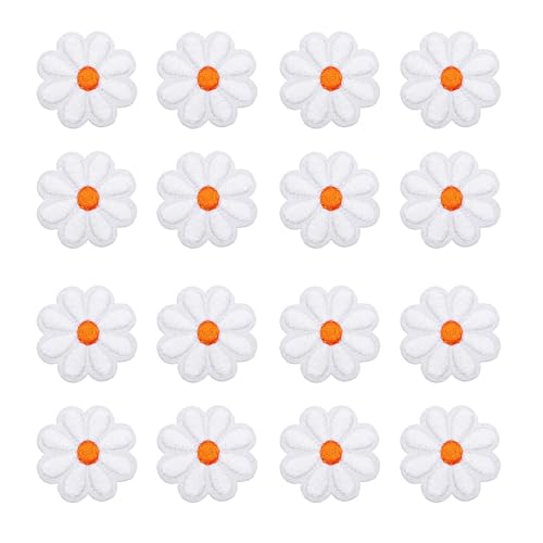 QUARKZMAN 36 Stück Blume Patches zum Aufbügeln, Florale Bestickte Aufnäher zum Aufbügeln, Flicken zum Aufbügeln für Hut Jeans Kleidung Rucksäcke DIY-Zubehör (Weiß) von QUARKZMAN