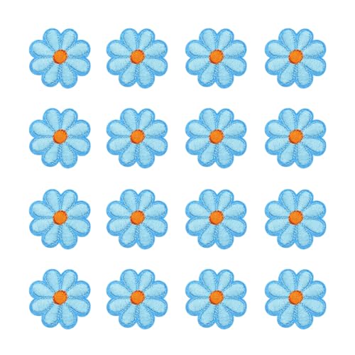 QUARKZMAN 36 Stück Blumen Bügeleisen auf Aufnäher, Blaue bestickte Nähen Applikation Hand Häkeln Applikationen 1,65IN Blumen Stickerei Aufnäher für Kleidung Nähen DIY Handwerk Hüte Schuhe von QUARKZMAN