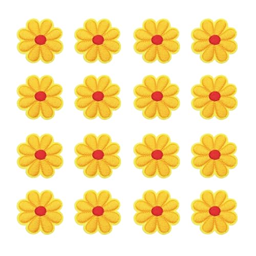 QUARKZMAN 36 Stück Blumen Bügeleisen auf Patches, Hellgelbe Bestickte Nähen Applikation Hand Häkelapplikationen 1,65IN Blumenstickerei Patches für Kleidung Nähen DIY Handwerk Hüte Schuhe von QUARKZMAN