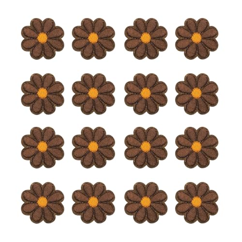 QUARKZMAN 36 Stück Blumen Bügeleisen auf Patches, braune bestickte Nähaufnäher Hand gehäkelte Applikationen 1,65IN Blumenstickerei Patches für Kleidung Nähen DIY Handwerk Hüte Schuhe von QUARKZMAN