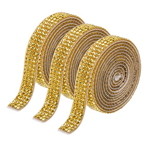QUARKZMAN 3Rolle 3 Yards 8mm Selbstklebend Kristall Strass Diamant Farbband für Kunst und Kunsthandwerk Projekt Hochzeitstorten Geburtstag Dekorationen Gold von QUARKZMAN