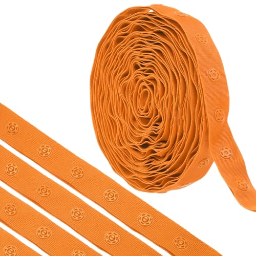 QUARKZMAN 4,5 m Druckknopfband zum Nähen, Baumwoll-Druckknopfbesatz, Schnallenband für Kleidung, Stoff, Basteln, Orange von QUARKZMAN