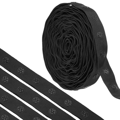 QUARKZMAN 4,5 m Druckknopfband zum Nähen, Baumwoll-Druckknopfbesatz, Schnallenband für Kleidung, Stoff, Basteln, Schwarz von QUARKZMAN